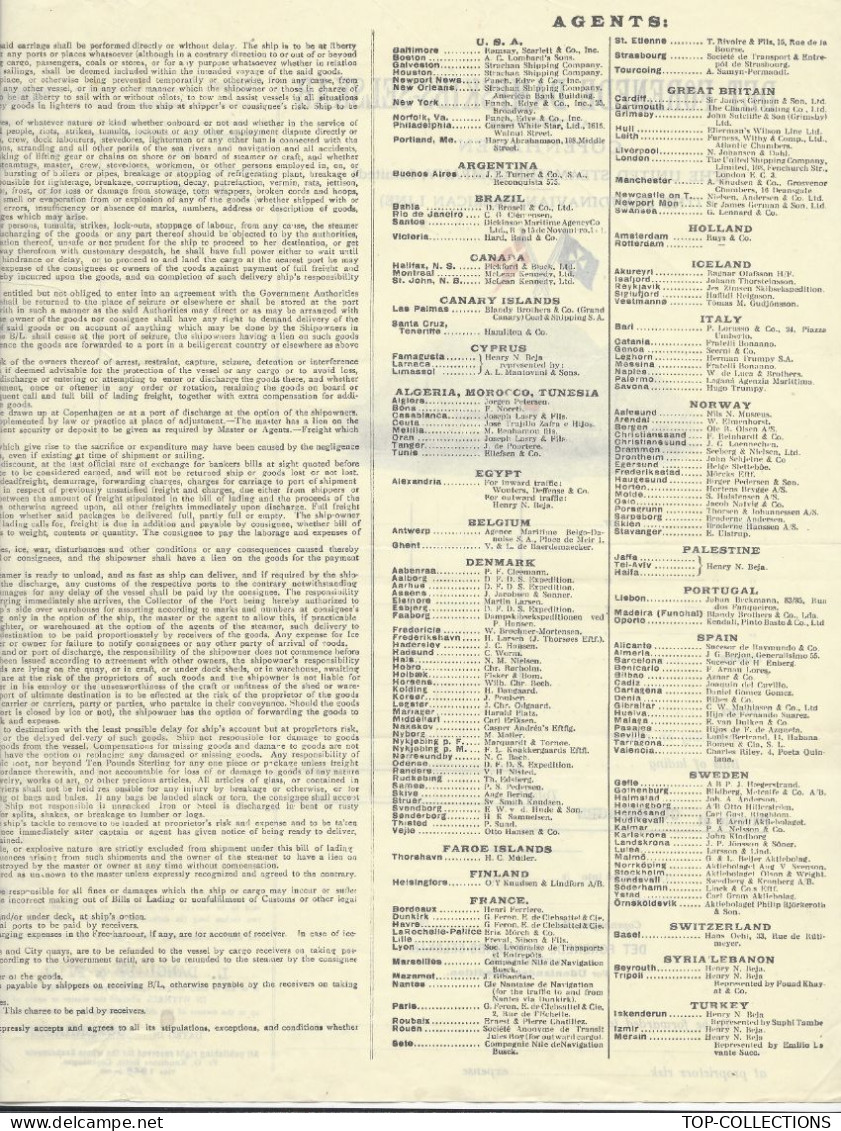 1951 NAVIGATION CONNAISSEMENT BILL OF LADING DET FORENEDE DAMPSKIBS SELSKAB Copenhagen => Danglade &Fils Pour  Bordeaux - 1800 – 1899