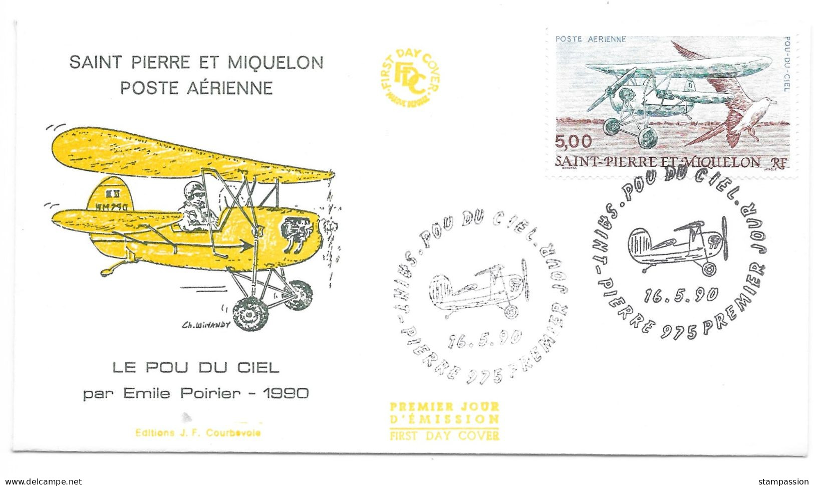 SAINT PIERRE ET MIQUELON 1990 - Enveloppe 1er Jour Datée Du 16/05/1990 - Avion, Plane, Pou Du Ciel - Briefe U. Dokumente