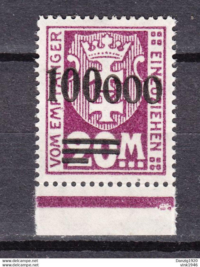 Danzig 1923,Mi.Porto 29 IV Mit UR,ABART,AF,unterer Aufdruckbalken Verkürzt,Postfrisch Mit Falz (D2957) - Postage Due