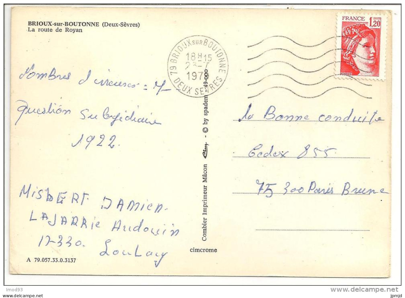 79 - BRIOUX-sur-BOUTONNE - La Route De Royan - Ed. Cim N° A 79.057.33.0.3137 - 1979 - Brioux Sur Boutonne