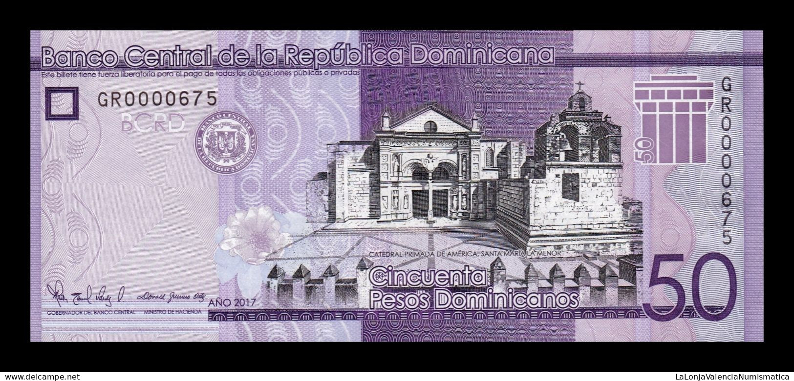 República Dominicana 50 Pesos Dominicanos 2017 Pick 189d Low Serial 675 Sc Unc - Dominikanische Rep.