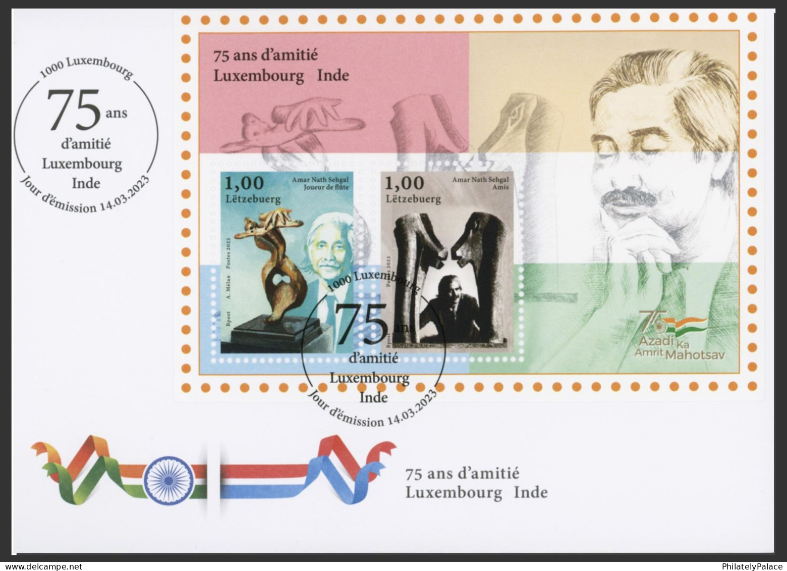 LUXEMBOURG 2023 India Joint Issue,Sculptor, Painter,Poet Amar Nath,Flag, MS ,Miniature Sheet, FDC Cover (**) Inde Indien - Lettres & Documents