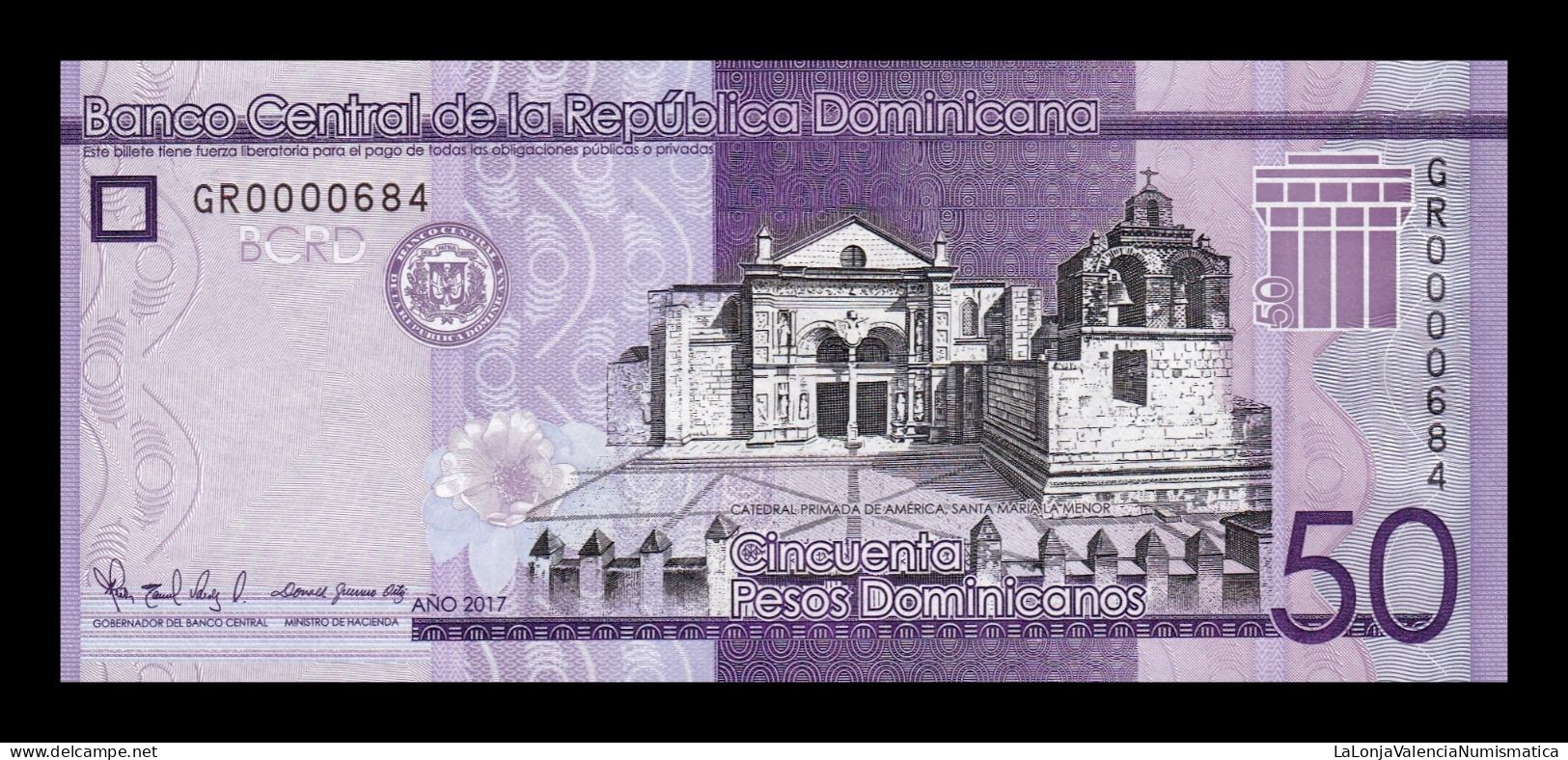 República Dominicana 50 Pesos Dominicanos 2017 Pick 189d Low Serial 684 Sc Unc - Dominicaine