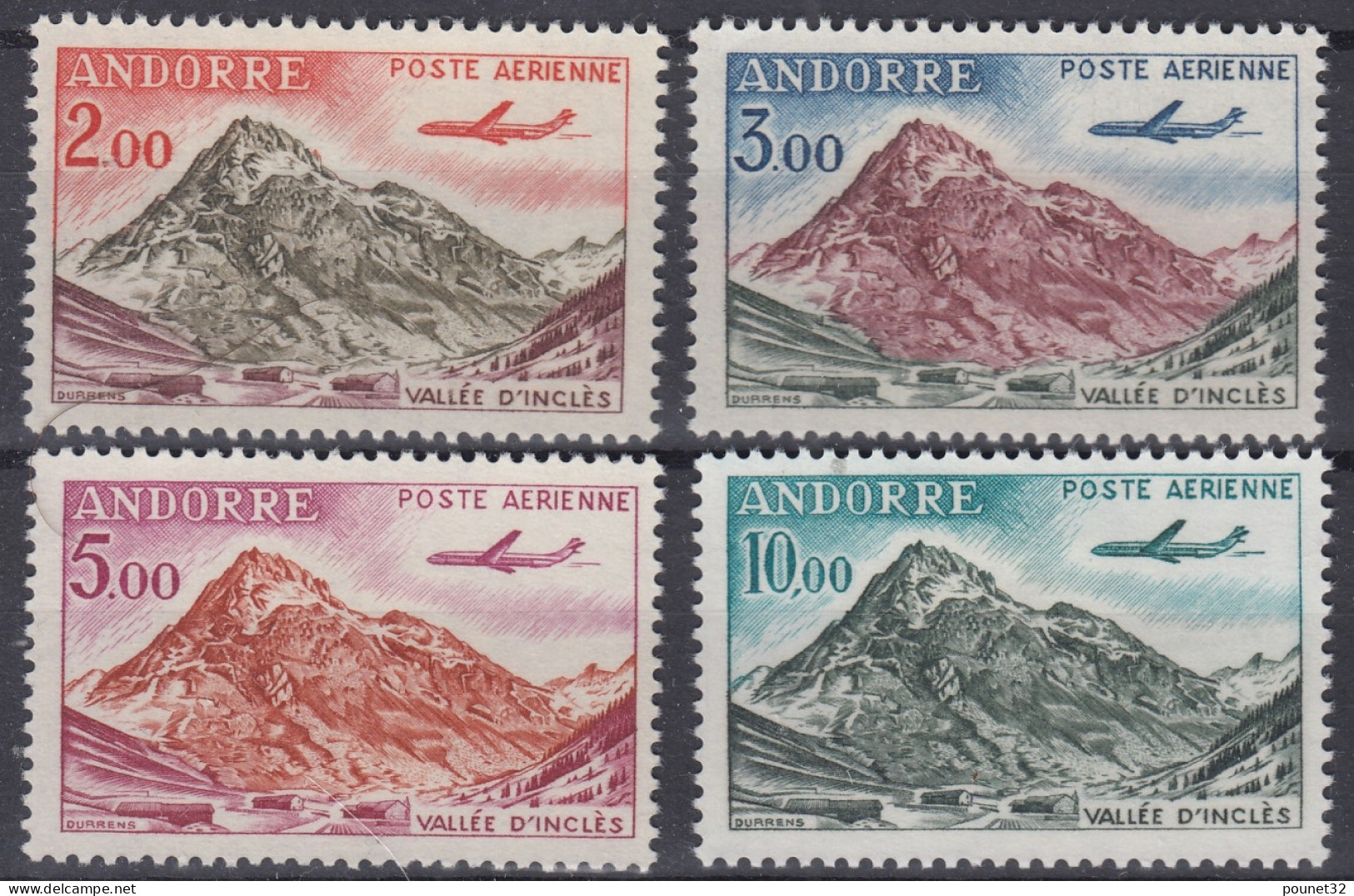 TIMBRE ANDORRE POSTE AERIENNE SERIE N° 5/8 NEUVE ** GOMME SANS CHARNIERE - Airmail