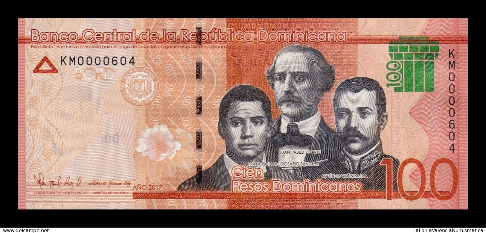 República Dominicana 100 Pesos Dominicanos 2017 Pick 190d Low Serial 604 Sc Unc - Dominikanische Rep.