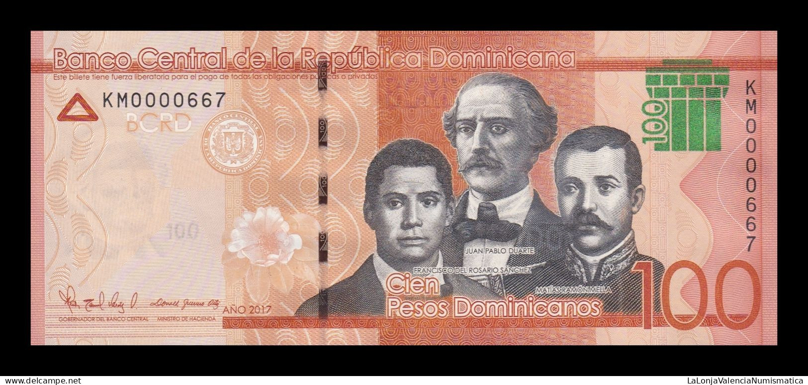 República Dominicana 100 Pesos Dominicanos 2017 Pick 190d Low Serial 667 Sc Unc - República Dominicana