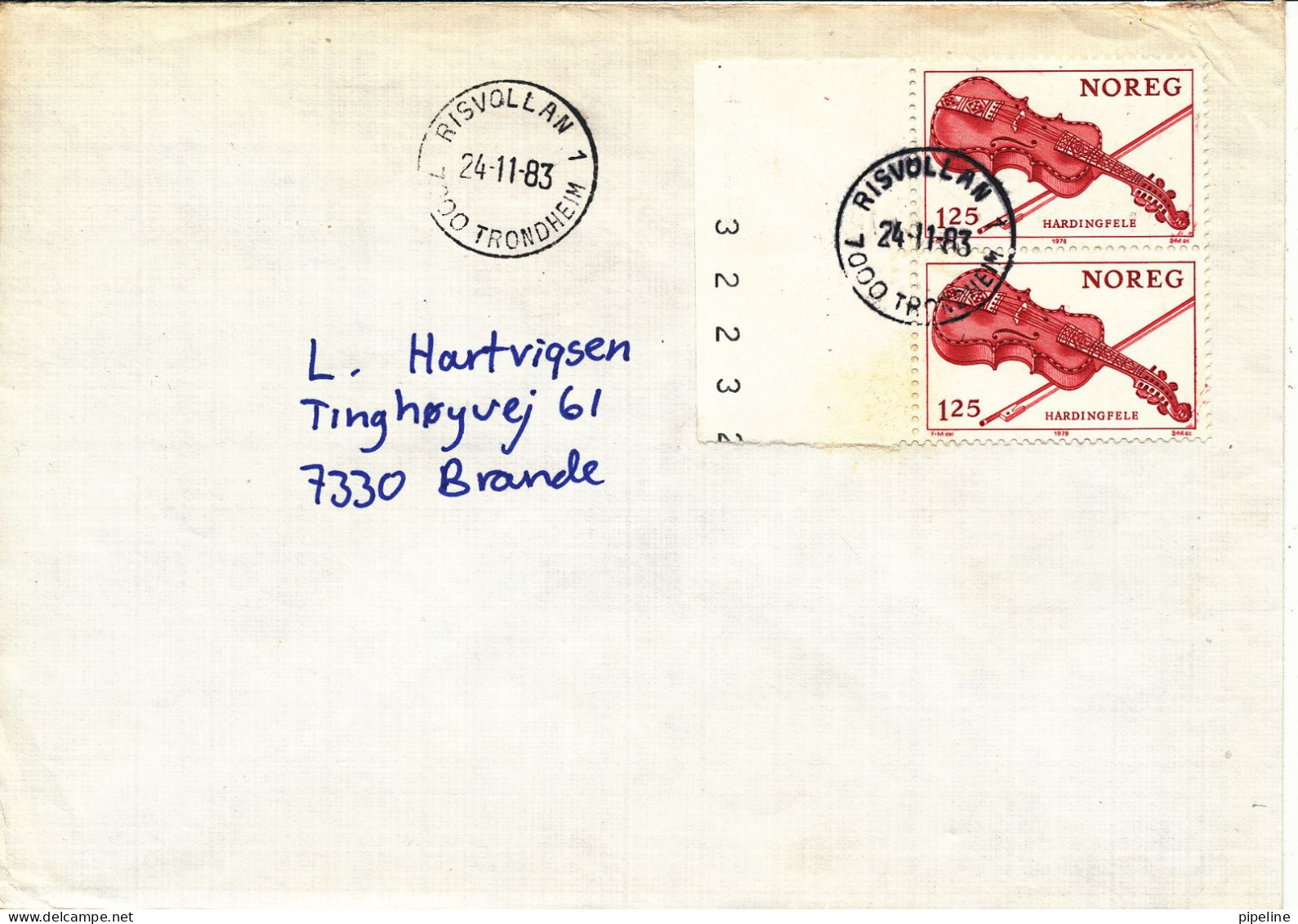 Norway Cover Sent To Denmark Risvollen Trondheim 24-11-1983 - Lettres & Documents