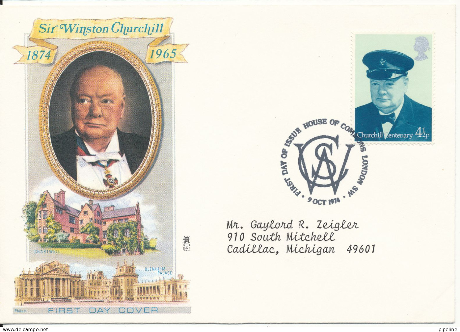 Great Britain FDC Sir Winston Churchill With Cachet 9-10-1974 - Sir Winston Churchill