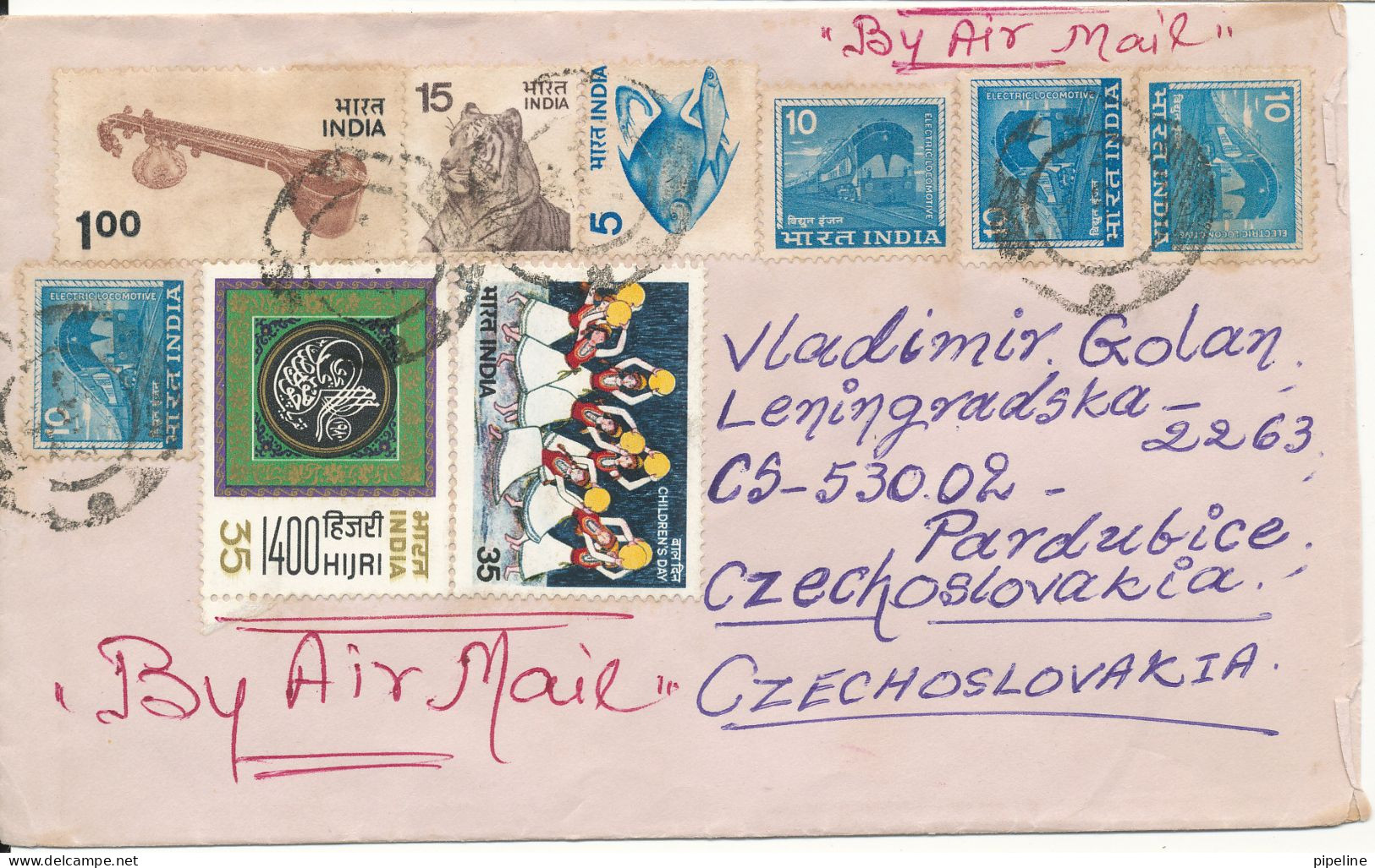 India Cover Sent Air Mail To Czechoslovakia With A Lot Of Stamps - Briefe U. Dokumente
