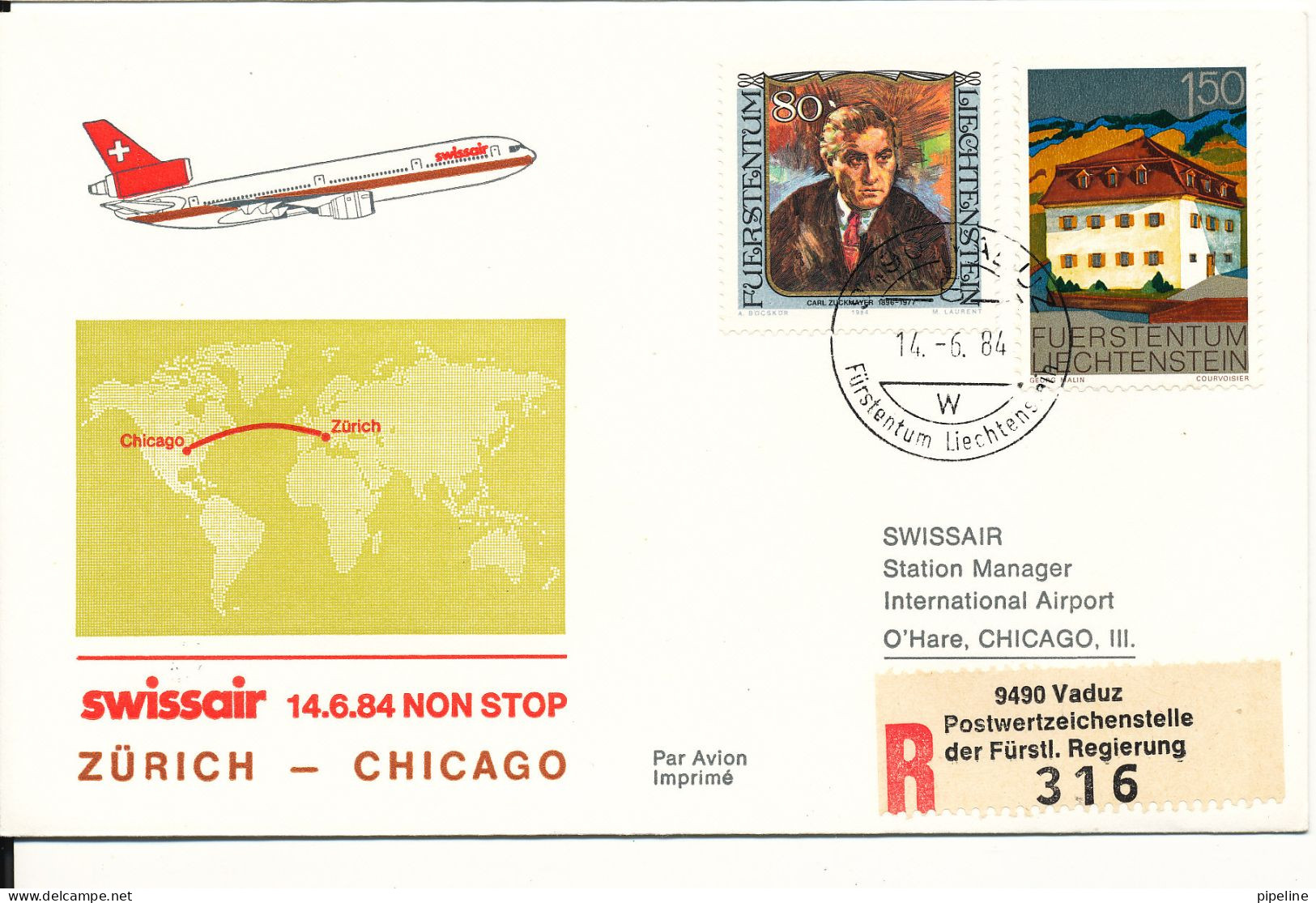 Liechtenstein Swissair First Flight Zurich - Larnaka 27-3-1984 - Cartas & Documentos