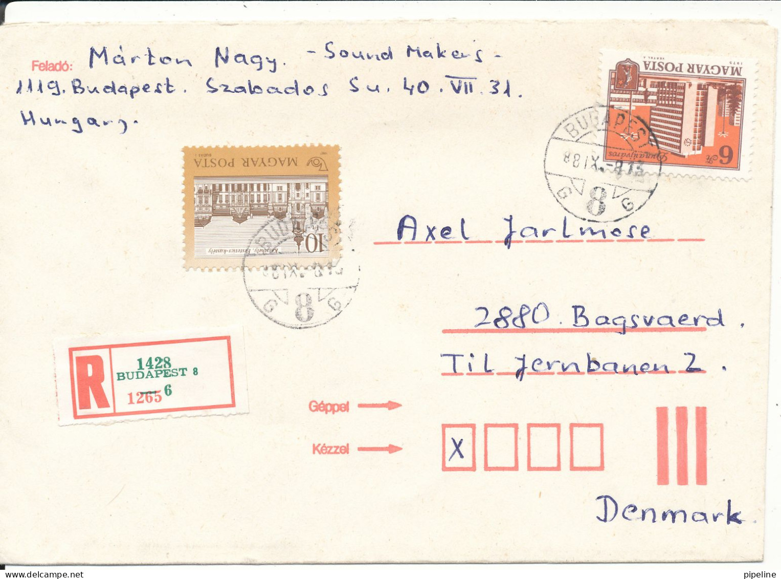 Hungary Registered Cover Sent To Denmark 8-11-1988 - Cartas & Documentos