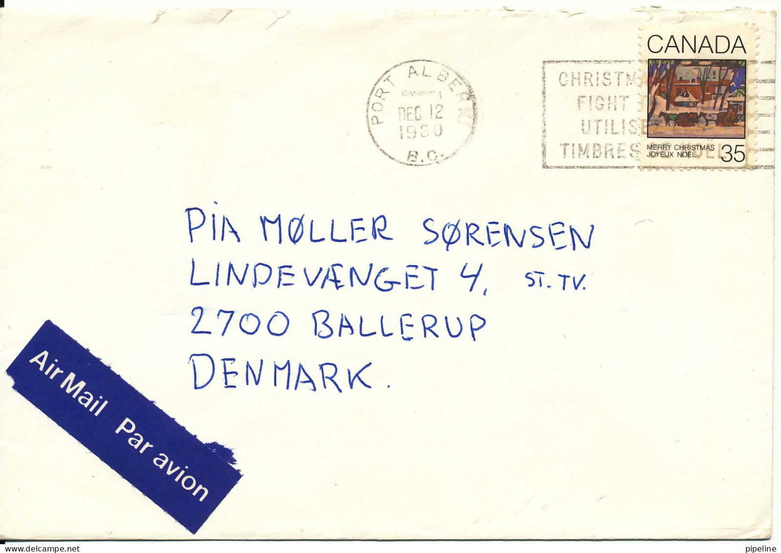 Canada Cover Sent Air Mail To Denmark Port Alberni 12-12-1980 Single Franked - Brieven En Documenten