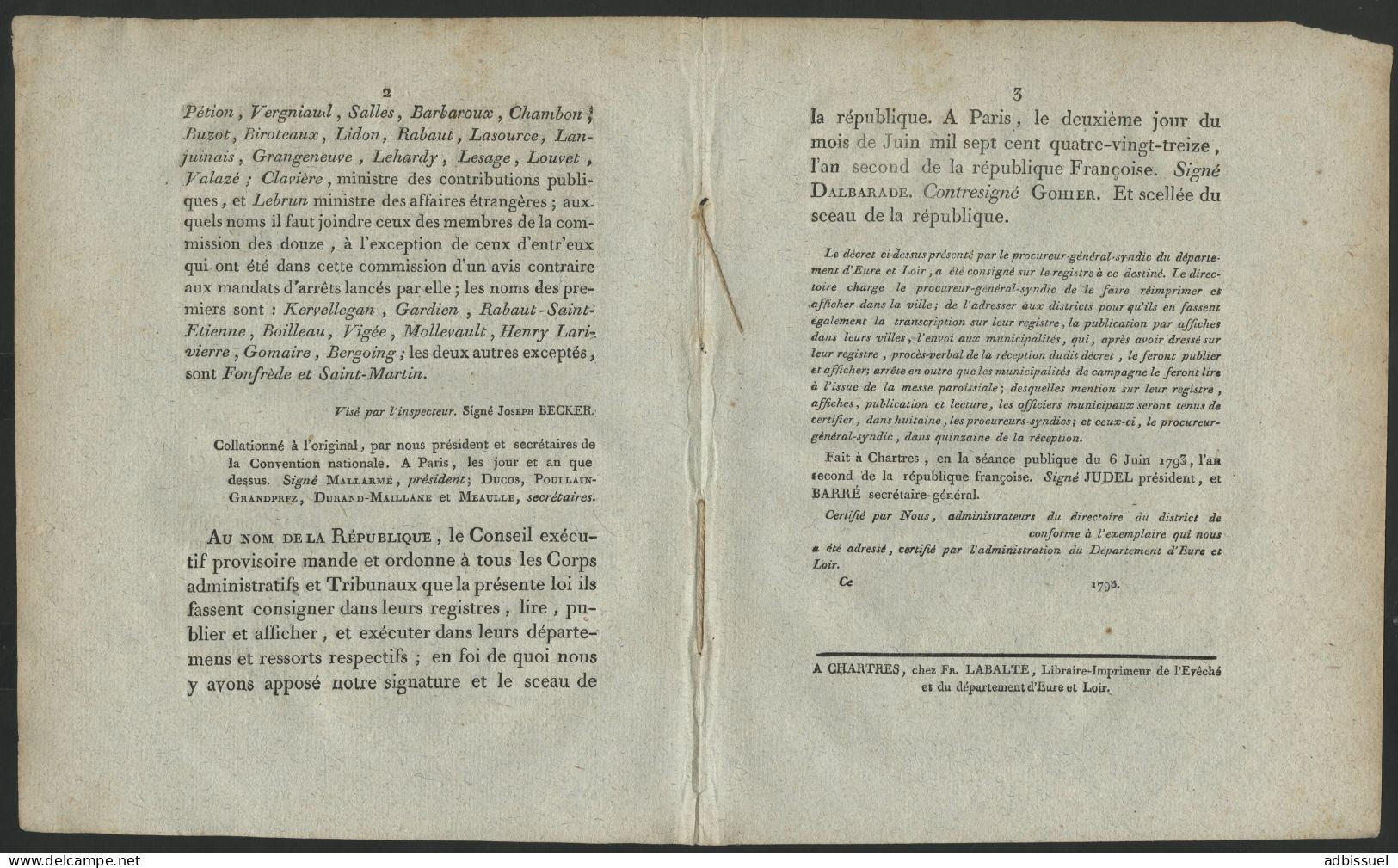 1793 DECRET CONVENTION NATIONALE RELATIVE A LA MISE EN ETAT D'ARRESTATION D'ANCIENS MEMBRES (DEPUTES ET MINISTRES) - Décrets & Lois