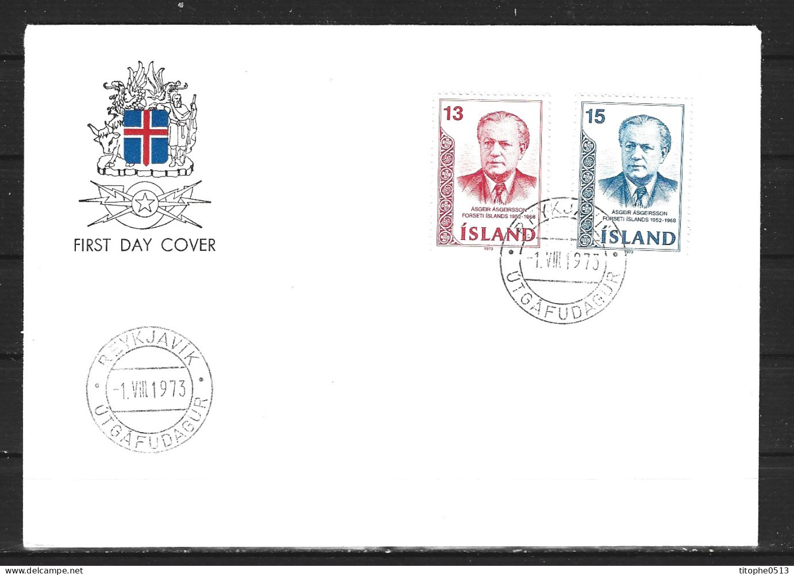 ISLANDE. N°433-4 De 1973 Sur Enveloppe 1er Jour (FDC). Président Asgeirsson. - FDC