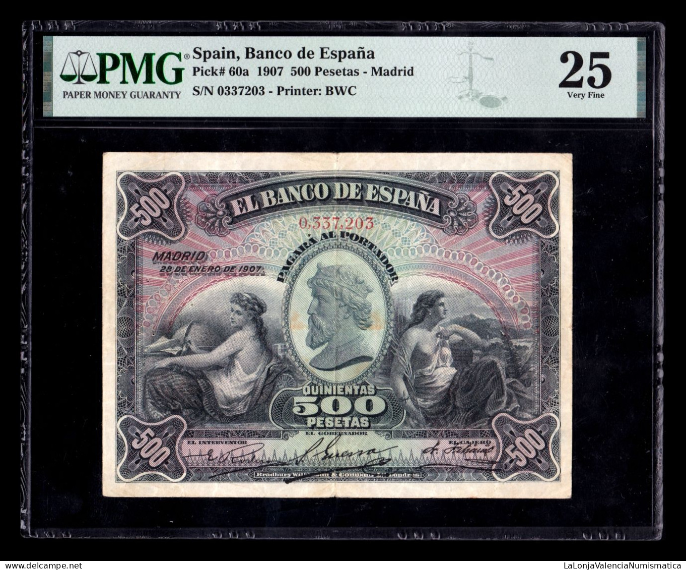 España Spain 500 Pesetas Alegorias 1907 Pick 60a PMG 25 Mbc Vf - 500 Pesetas