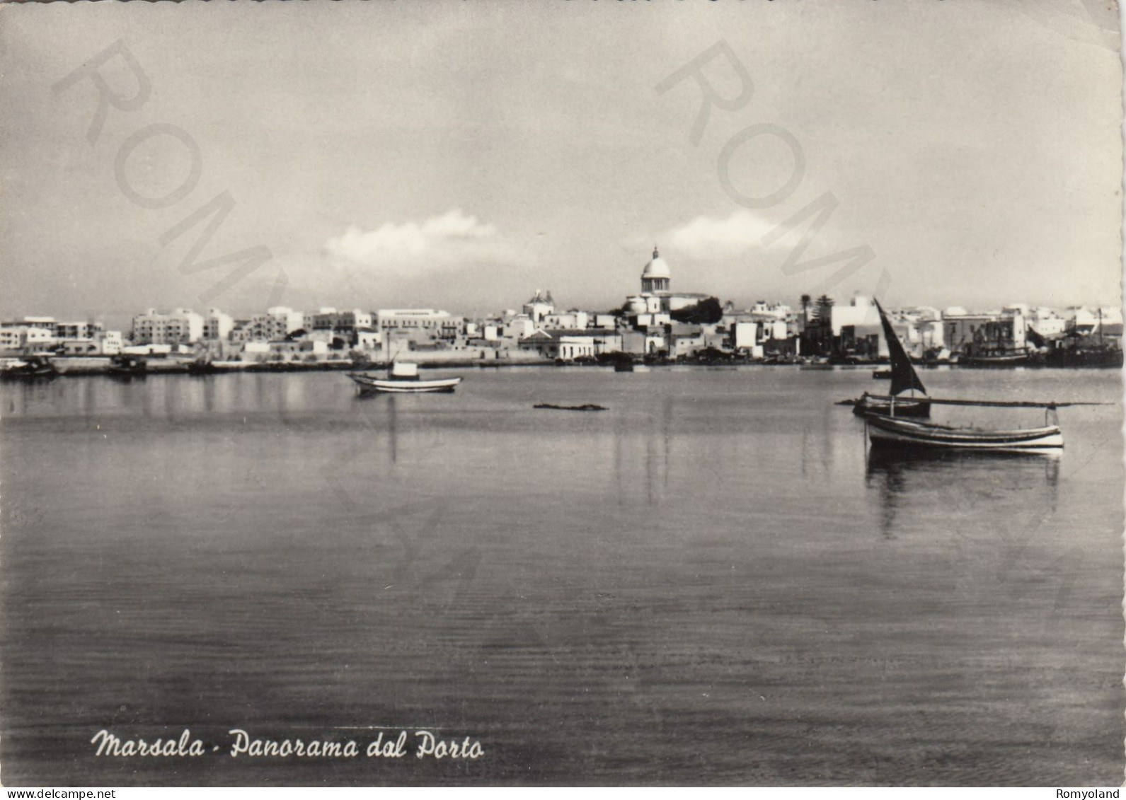 CARTOLINA  MARSALA,SICILIA-PANORAMA DAL PORTO-MARE,SOLE,ESTATE,VACANZA,SPIAGGIA,BARCHE,BELLA ITALIA,VIAGGIATA 1955 - Marsala