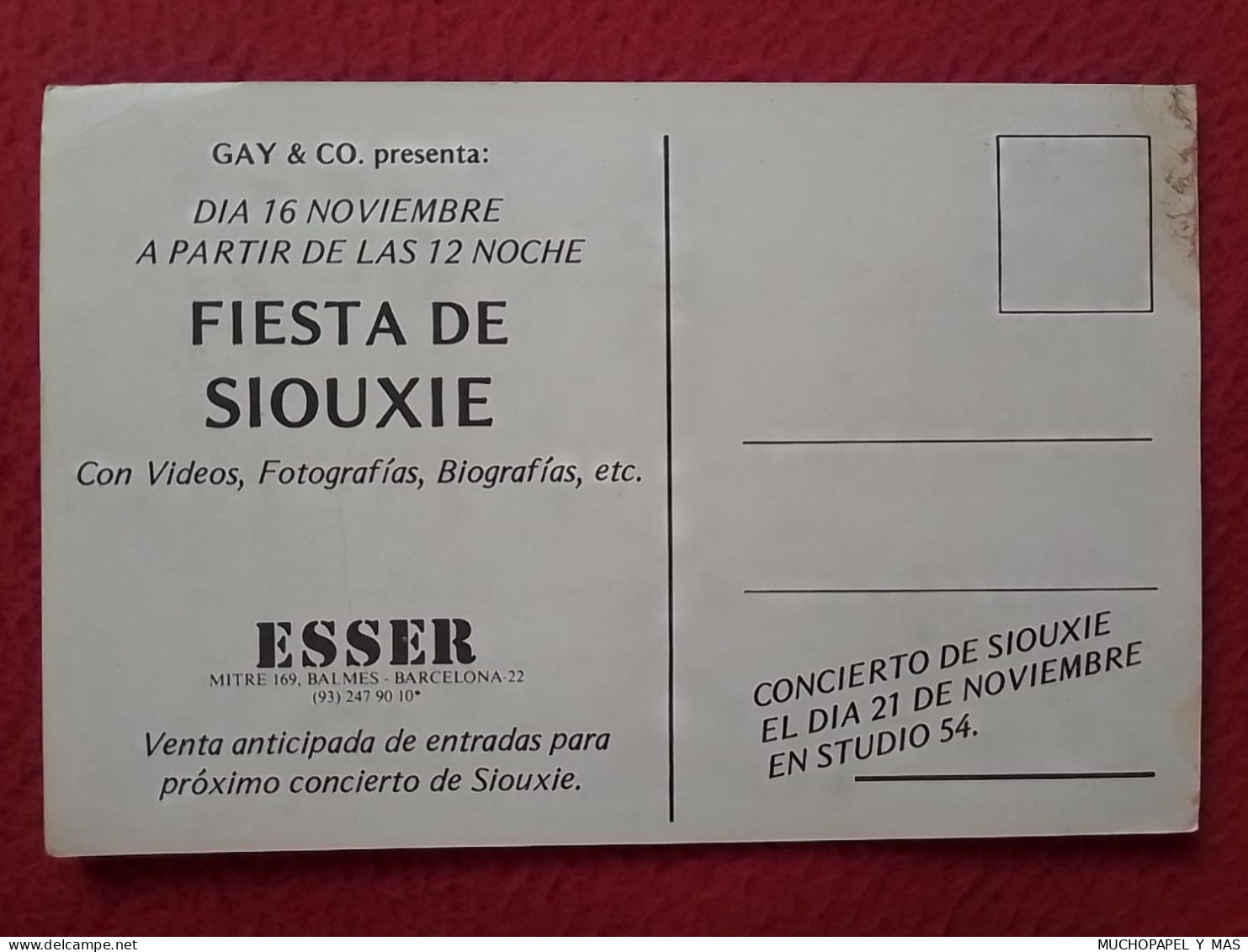 ANTIGUA POSTAL POST CARD FIESTA DE SIOUXIE..GAY & CO..BARCELONA ESSER..AND THE BANSHEES STUDIO 54...MÚSICA MUSIC MUSIQUE - Chanteurs & Musiciens