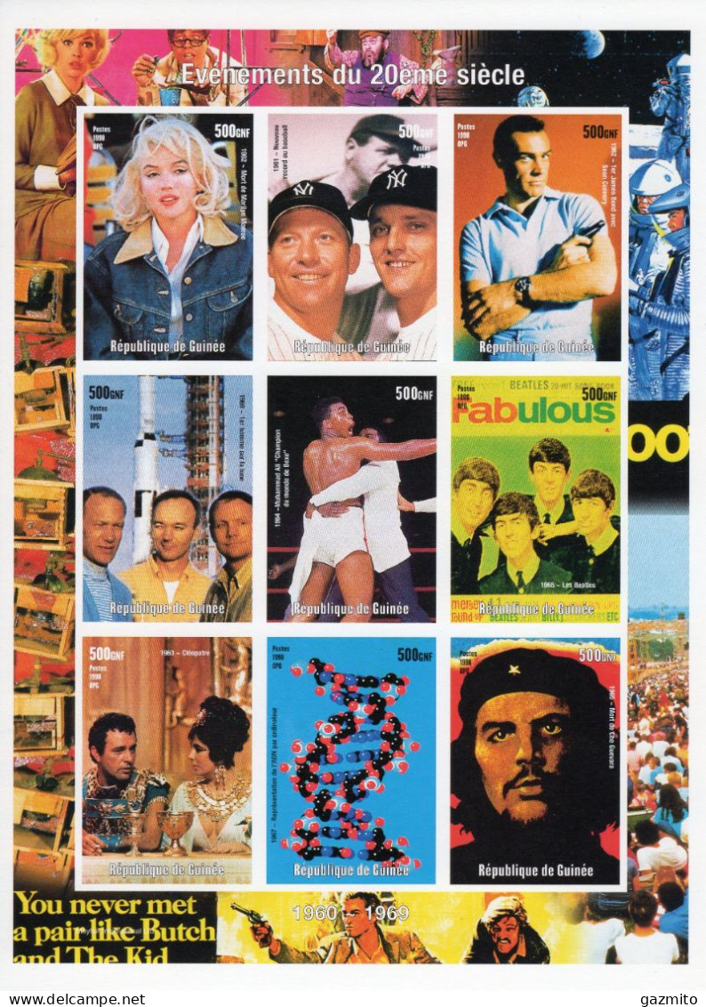 Guinea 1998, XXth Century, Cinema, Monroe, Baseball, Boxing, 007, Beatles, DNA, Guevara, 9val In BF IMPERFORATED - Chanteurs