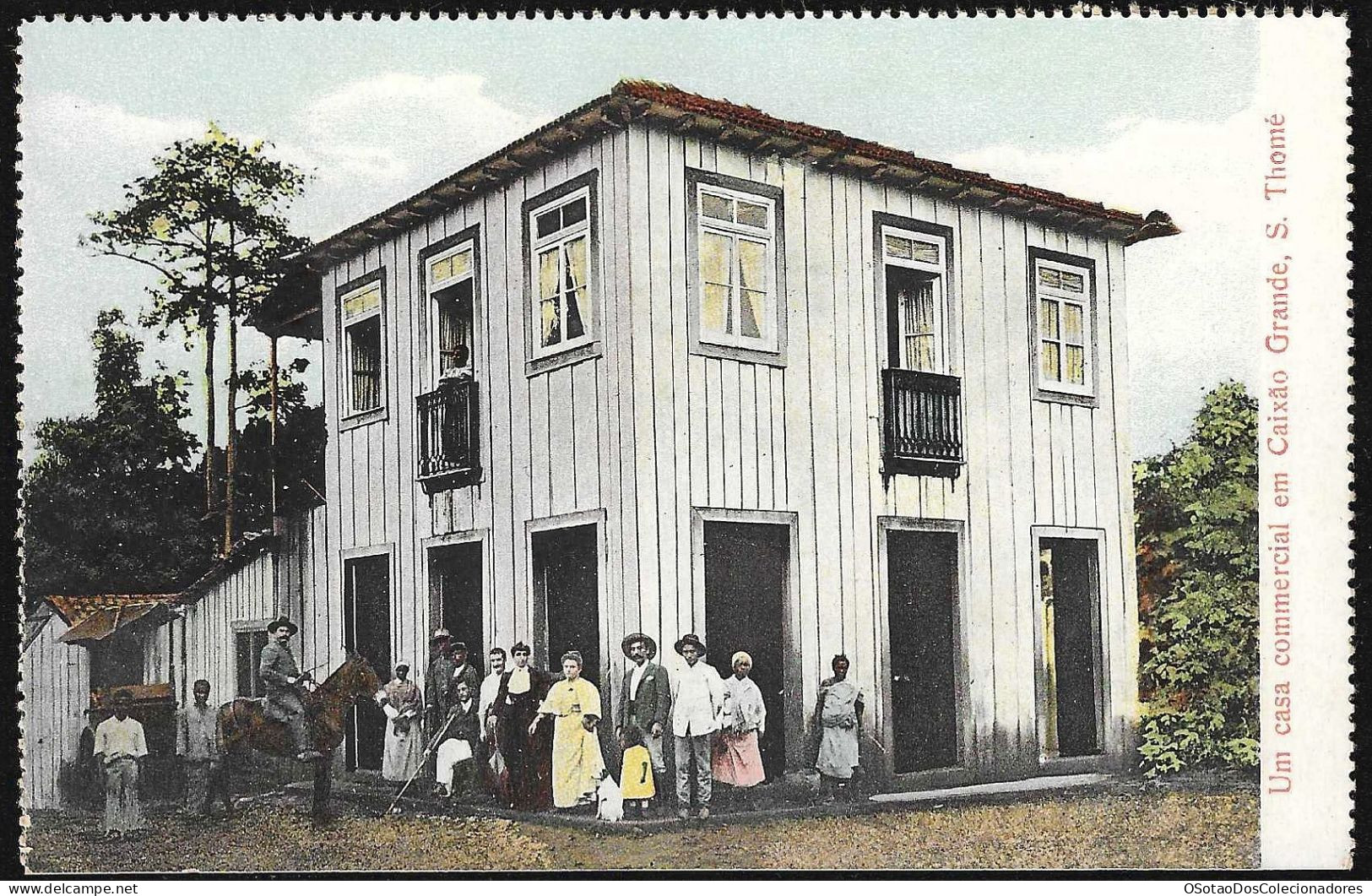 Postal S. Tomé E Principe - S. Thomé - Uma Casa Comercial Em Caixão Grande - CPA Anime Etnic - São Tomé Und Príncipe