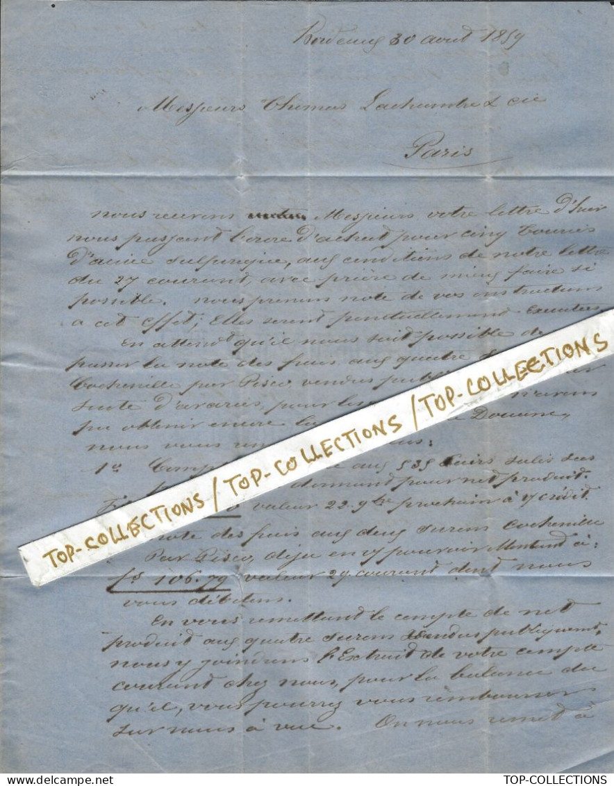 1859  De Bordeaux  Pour Thomas La Chambre Paris  (Lima Et Valparaiso)   NEGOCE COMMERCE CHIMIE ACIDE V.HISTORIQUE - 1800 – 1899