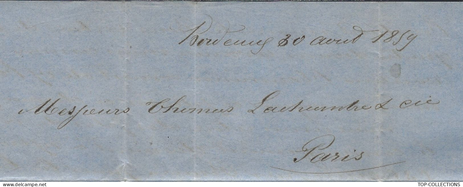 1859  De Bordeaux  Pour Thomas La Chambre Paris  (Lima Et Valparaiso)   NEGOCE COMMERCE CHIMIE ACIDE V.HISTORIQUE - 1800 – 1899