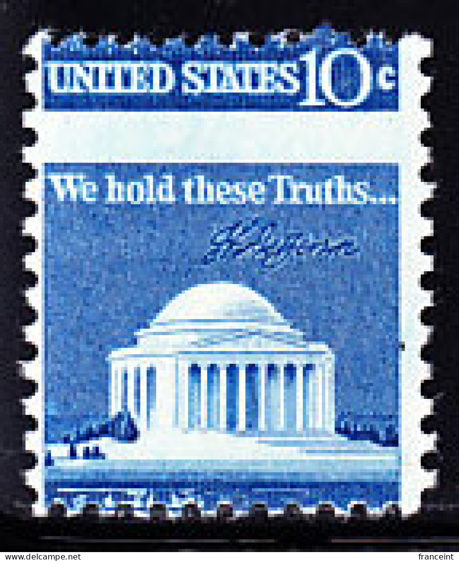 U.S.A.(1973) Jefferson Memorial And Signature. Scott No 1510. Yvert No 1008. Perforation Shift.  - Variedades, Errores & Curiosidades