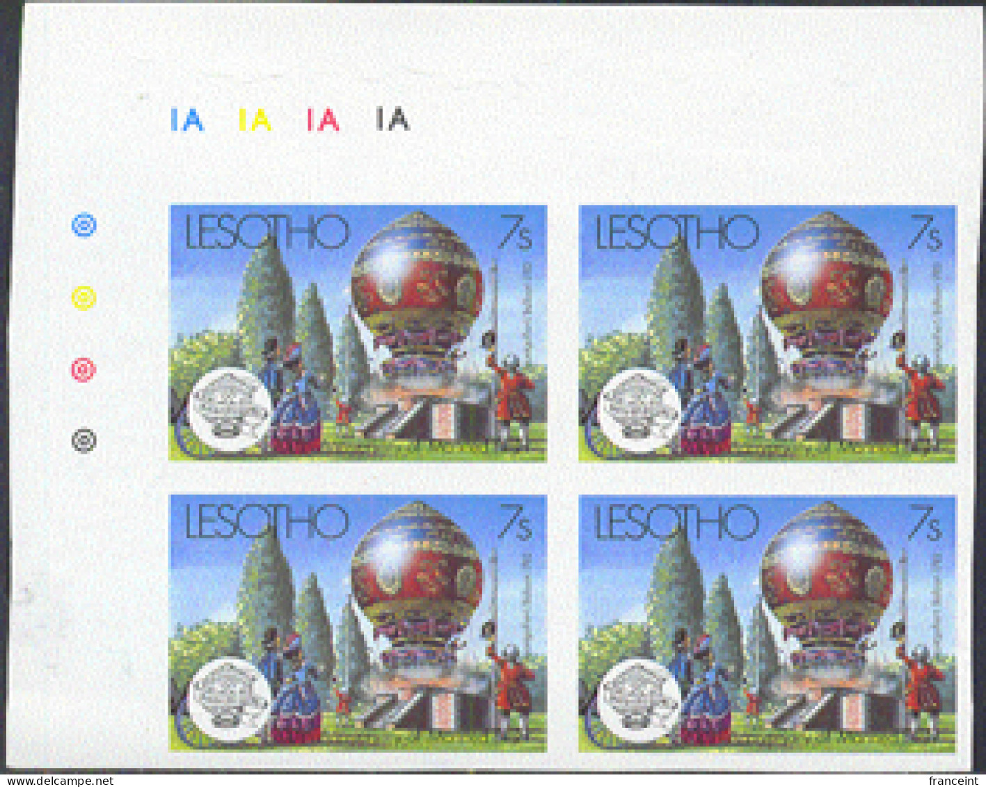 LESOTHO(1983b) Montgolfier Balloon. Imperforate Corner Block Of 4. Scott No 403, Yvert No 545. - Lesotho (1966-...)