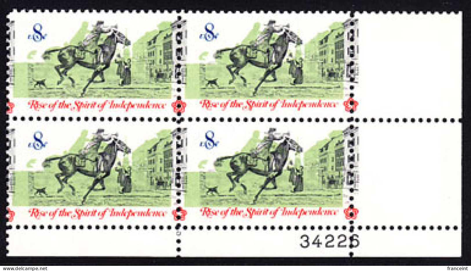 U.S.A.(1973) Postrider On Horse Announcing Mail Arrival With Bugle. Scott No 1478. Yvert No 978. Color Shift In Bl/4 - Variétés, Erreurs & Curiosités