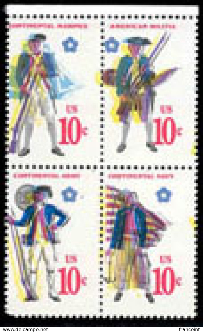 U.S.A.(1975) Military Uniforms. Bicentennial Emblem. Scott No 1565-8. Yvert No 1055-8. Impressivecolor Shift In 2 Colors - Abarten & Kuriositäten