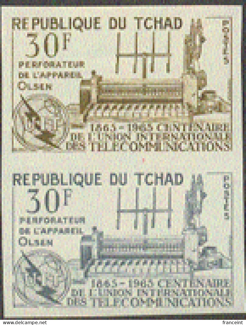 CHAD(1965) Olsen Perforator. Trial Color Proof Pair. ITU Centenary. Scott No 112, Yvert No 110. - Tchad (1960-...)