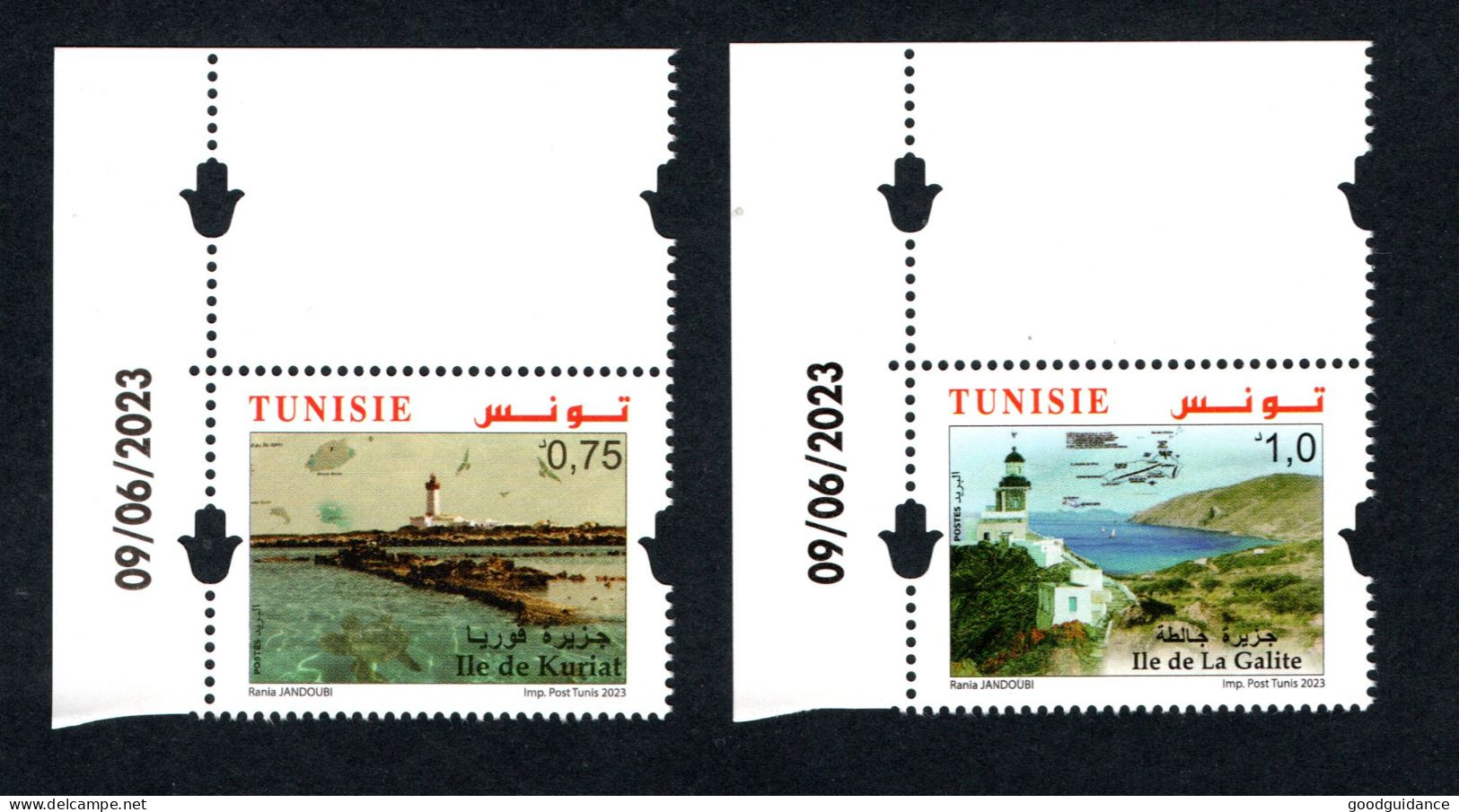 2023- Tunisia - Islands : Kuriat - Galite -Lighthouses -Sea Turtle-  Complete Set 2v.MNH** Dated Corner - Inseln