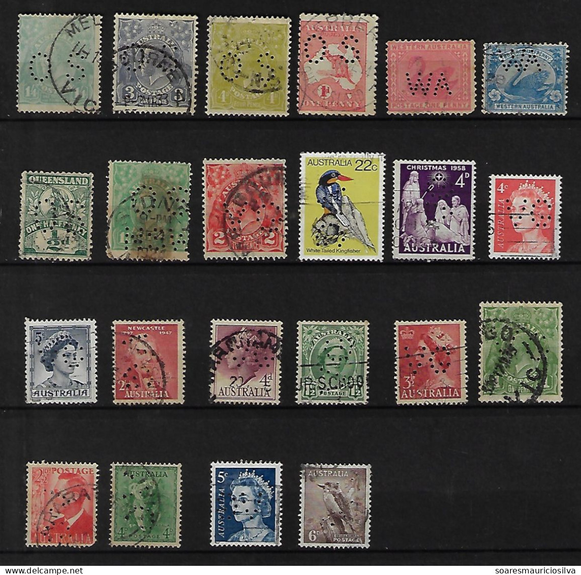 22 Stamp Perfin VG Victoria Government WA Western Australia NSW/OS New South Wales Official Service OS Lochung Perfore - Perforés