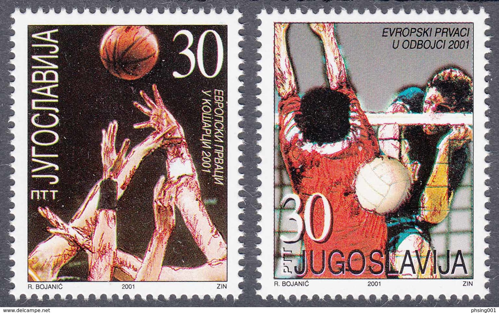 Yugoslavia 2001 Basketball Volleyball European Championships Sport, Set MNH - Volley-Ball