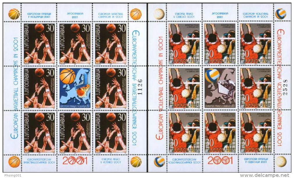 Yugoslavia 2001 Basketball Volleyball European Championships Sport, Mini Sheet MNH - Volley-Ball