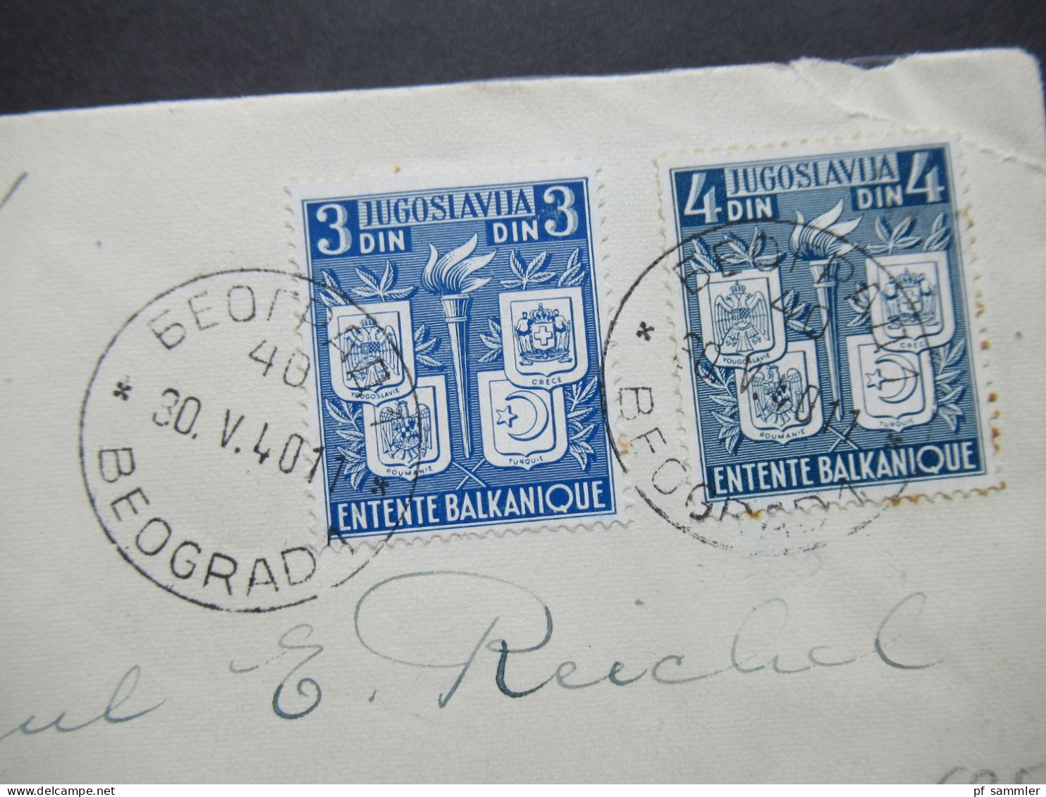 Jugoslawien 1940 Vorerstag Balkanentente Stempel Vom 30.5.1940 (1 Tag Vor Der Ausgabe!!) Luftpost Beograd - Athen - Covers & Documents