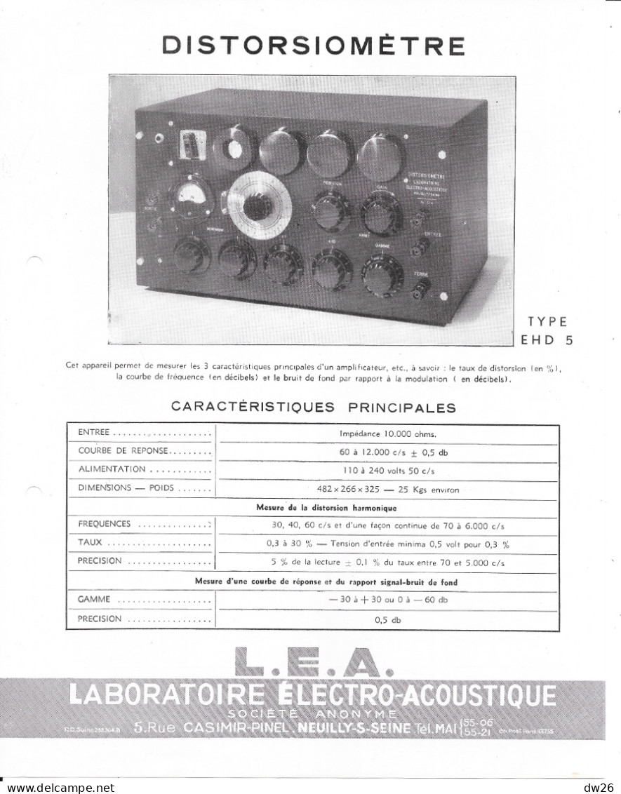 Catalogue L.E.A. Laboratoire Electro-Acoustique Neuilly - Matériel électronique (Voltmètre, Sonomètre, Générateur...) - Autres Composants