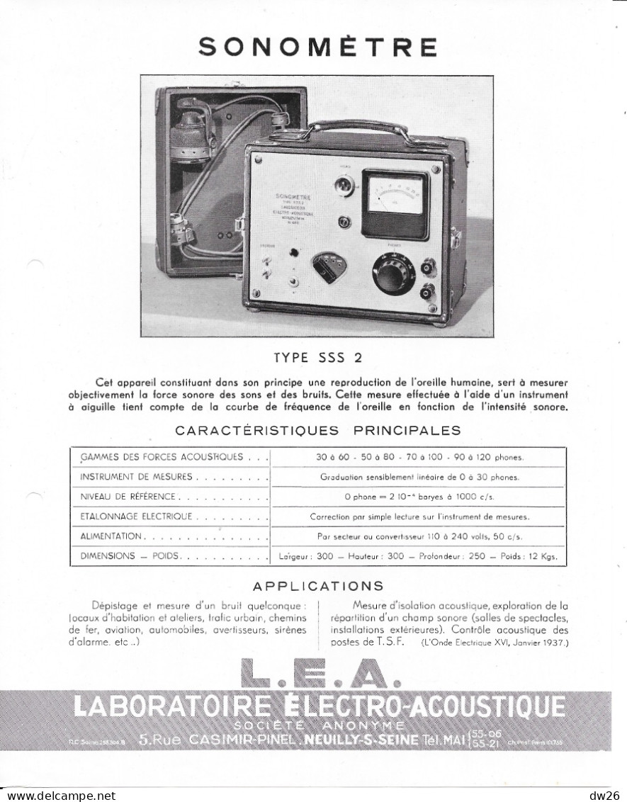 Catalogue L.E.A. Laboratoire Electro-Acoustique Neuilly - Matériel électronique (Voltmètre, Sonomètre, Générateur...) - Altri Componenti