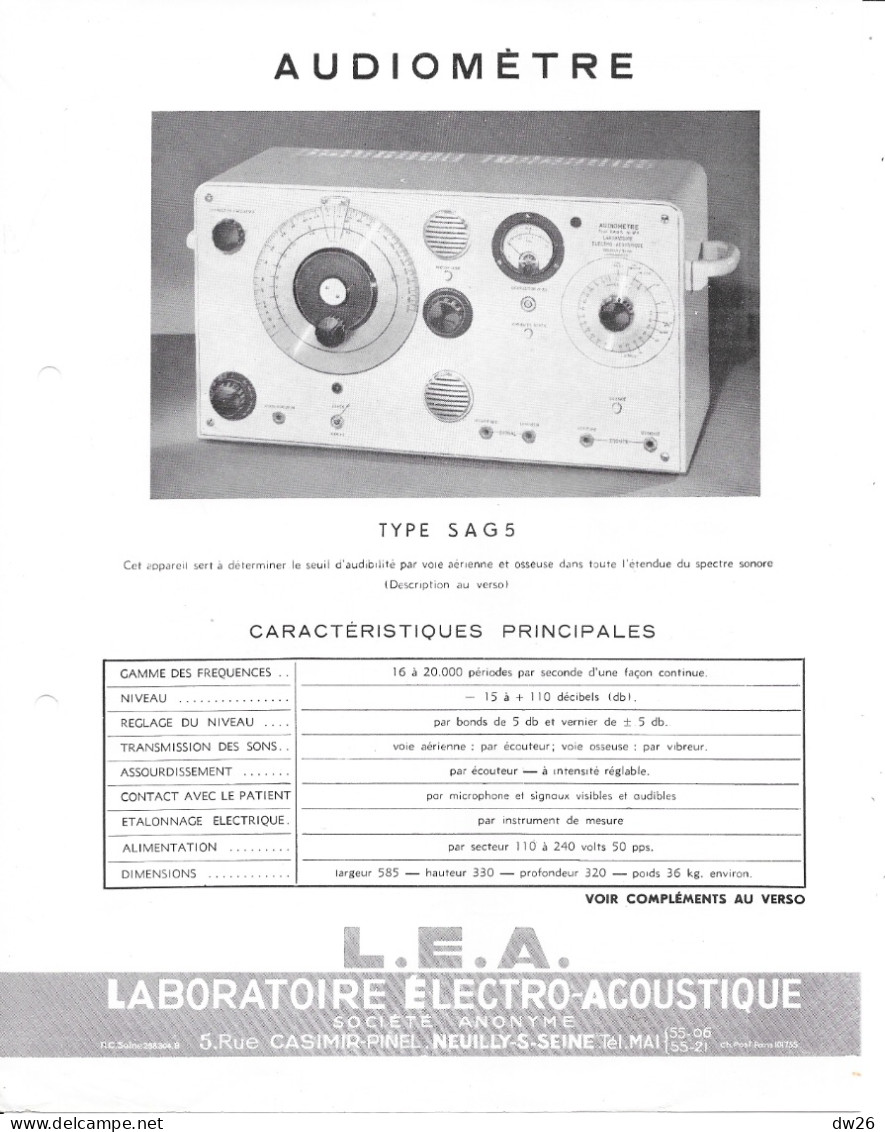 Catalogue L.E.A. Laboratoire Electro-Acoustique Neuilly - Matériel électronique (Voltmètre, Sonomètre, Générateur...)