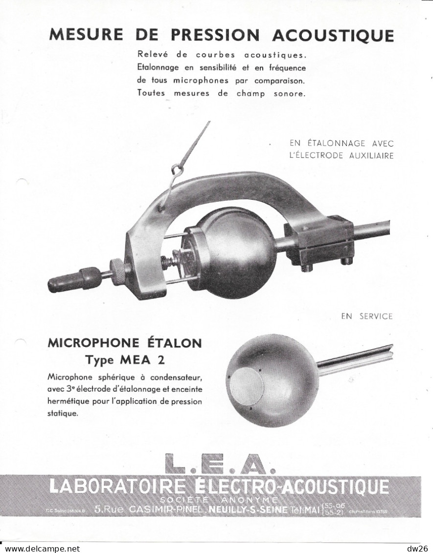 Catalogue L.E.A. Laboratoire Electro-Acoustique Neuilly - Matériel électronique (Voltmètre, Sonomètre, Générateur...)