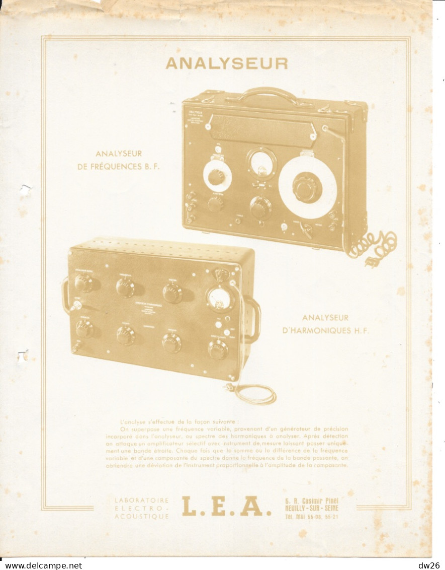 Catalogue L.E.A. Laboratoire Electro-Acoustique Neuilly - Matériel électronique (Voltmètre, Sonomètre, Générateur...)