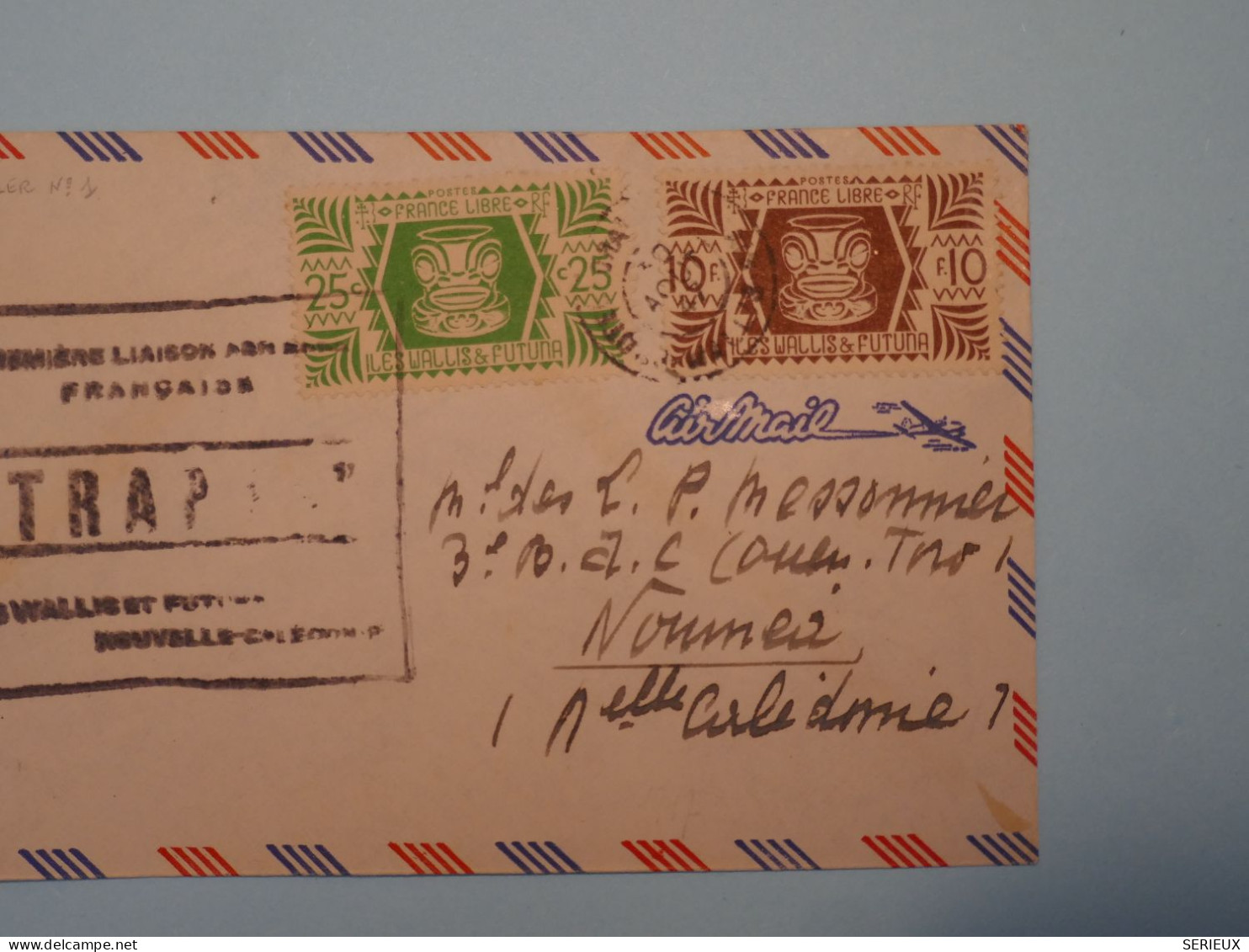 BT18 WALLIS FUTUNA  BELLE LETTRE  RARE 1947 1ER VOL TRAPAS A NOUMEA CALEDONIE +AFFR  PLAISANT++ - Briefe U. Dokumente