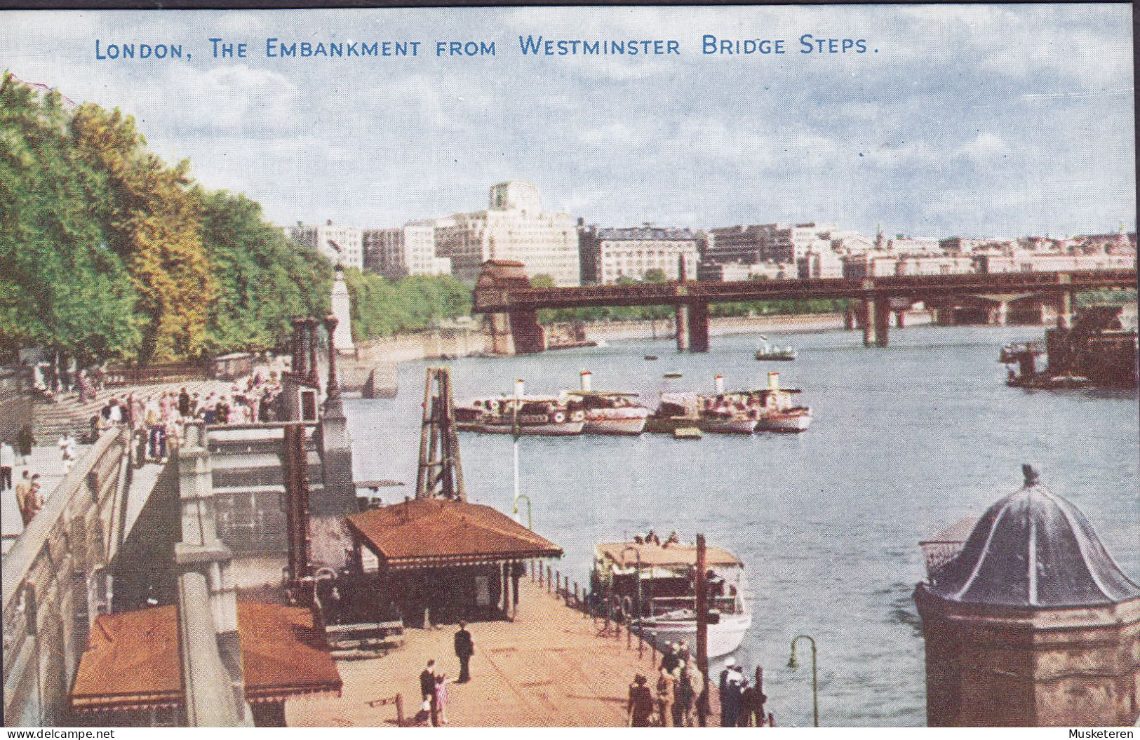 United Kingdom PPC London, The Embankment From Westminster Bridge Steps Photochrom Co. Ltd (2 Scans) - River Thames