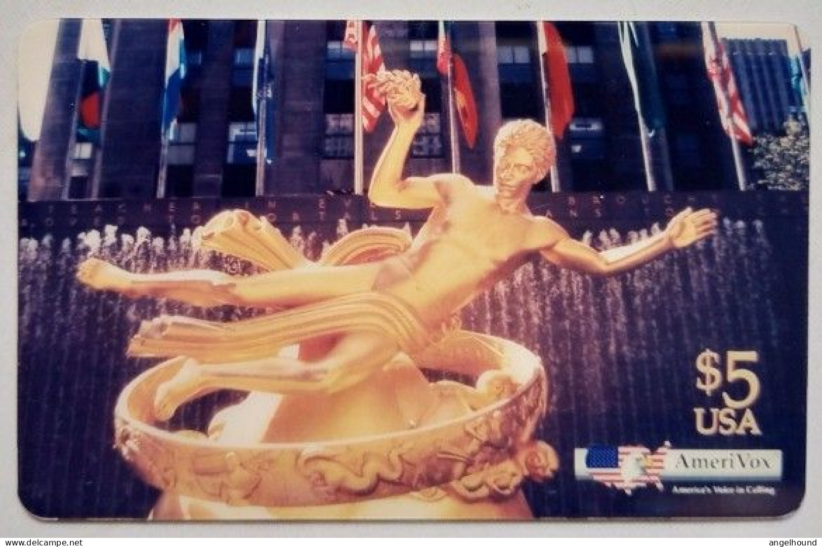 USA Amerivox  MINT $5 Prepaid " Gold Statue Of Prometheus  At Rockefeller Centre NY " - Amerivox