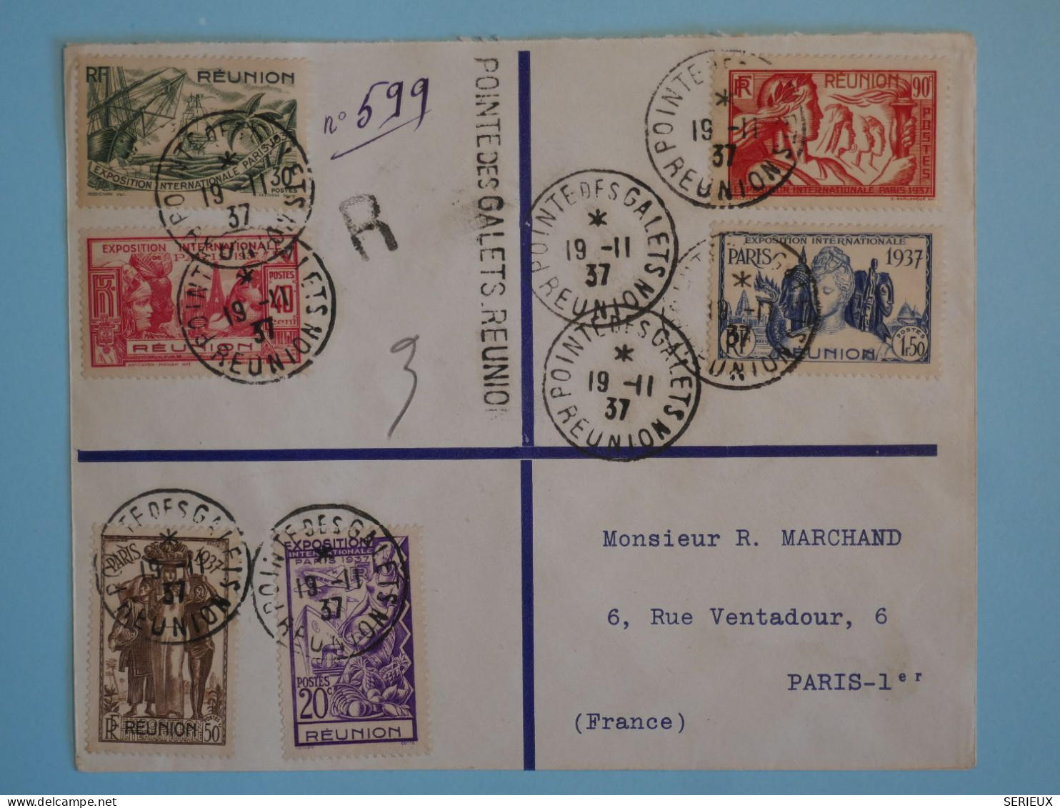 BT18 ILE  REUNION  BELLE LETTRE RR 1937  POINTE AUX GALETS  A PARIS FRANCE   +N°149 . 154 +AFFR  PLAISANT++ - Storia Postale