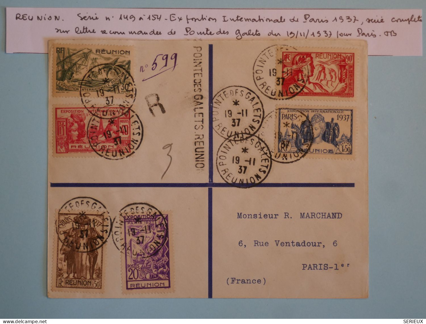 BT18 ILE  REUNION  BELLE LETTRE RR 1937  POINTE AUX GALETS  A PARIS FRANCE   +N°149 . 154 +AFFR  PLAISANT++ - Cartas & Documentos