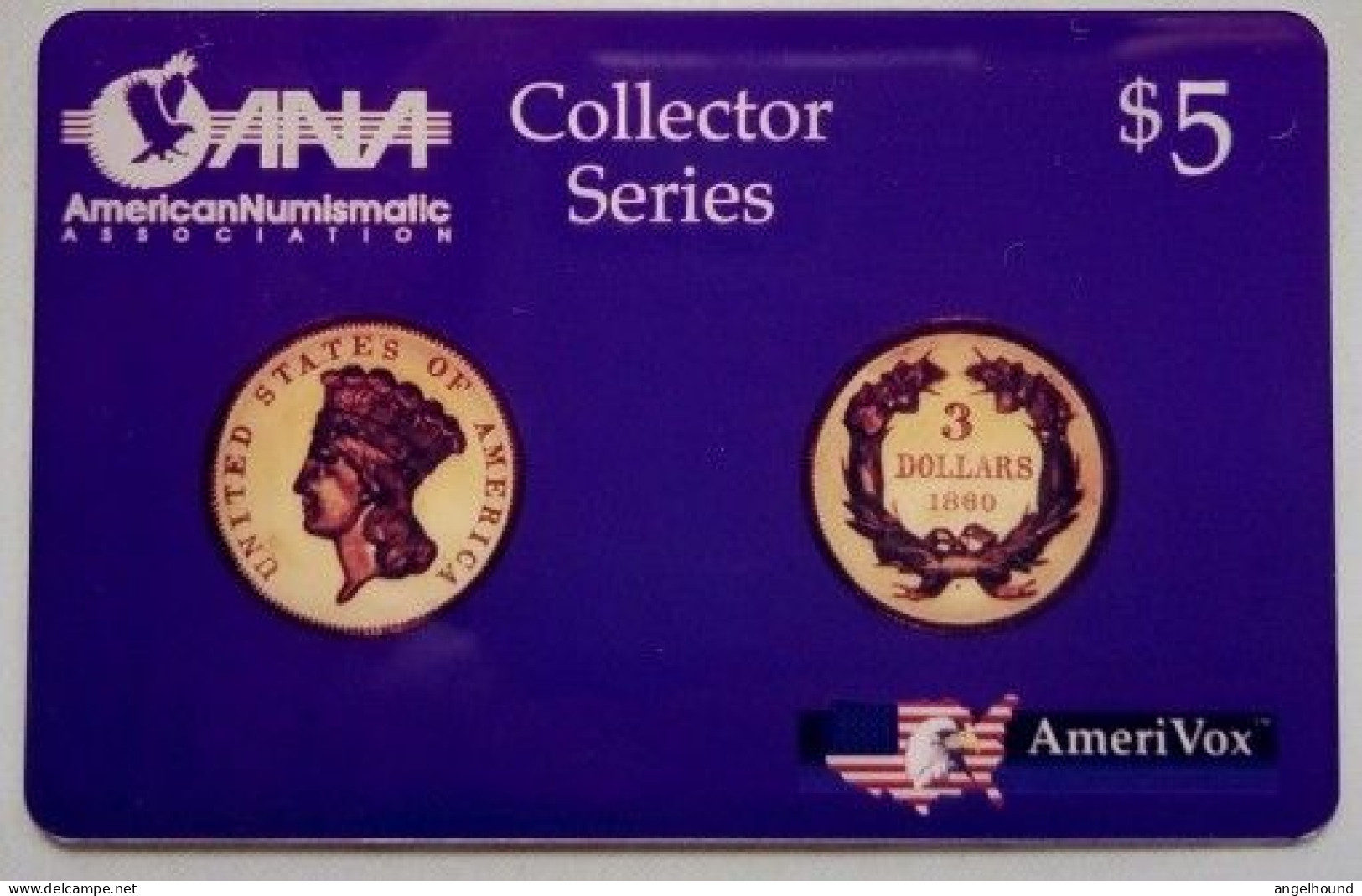 USA Amerivox $5 MINT  Prepaid " ANA 1994 - 1860 $3 Gold Coin " - Amerivox