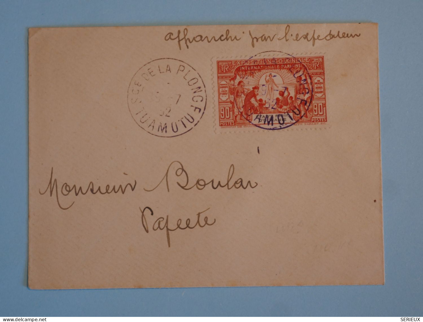 BT18 OCEANIE   BELLE LETTRE  RARE 1932 SOCIETE DE PLONGEE TUAMOTU  A  PAPEETE TAHITI +AFFR  INTERESSANT++ - Lettres & Documents