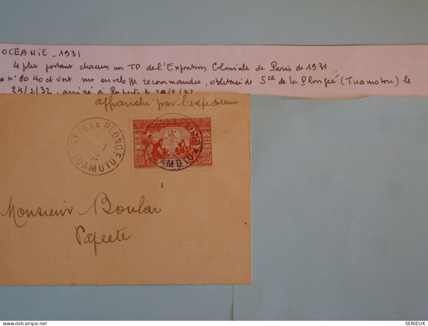 BT18 OCEANIE   BELLE LETTRE  RARE 1932 SOCIETE DE PLONGEE TUAMOTU  A  PAPEETE TAHITI +AFFR  INTERESSANT++ - Covers & Documents