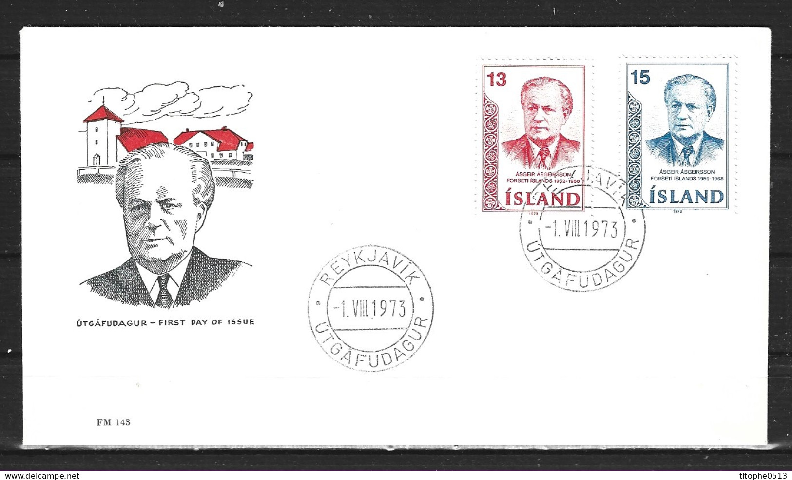 ISLANDE. N°433-4 De 1973 Sur Enveloppe 1er Jour (FDC). Président Asgeirsson. - FDC