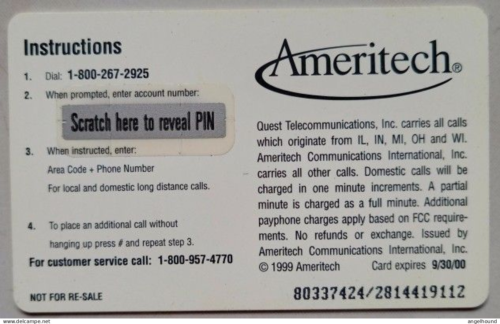 USA Ameritech  5 Minutes Prepaid Phonecard " Jim Landis " - Amerivox